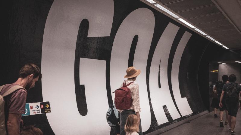 Retro productivity meme. Kings Cross Station, London.