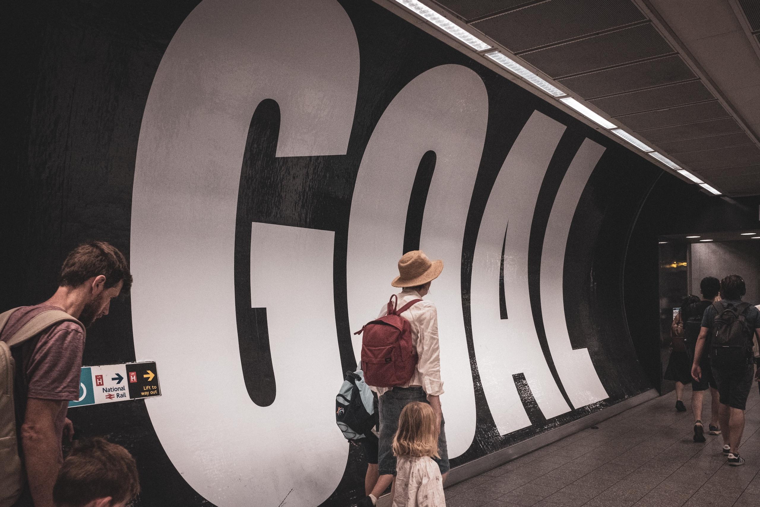 Retro productivity meme. Kings Cross Station, London.