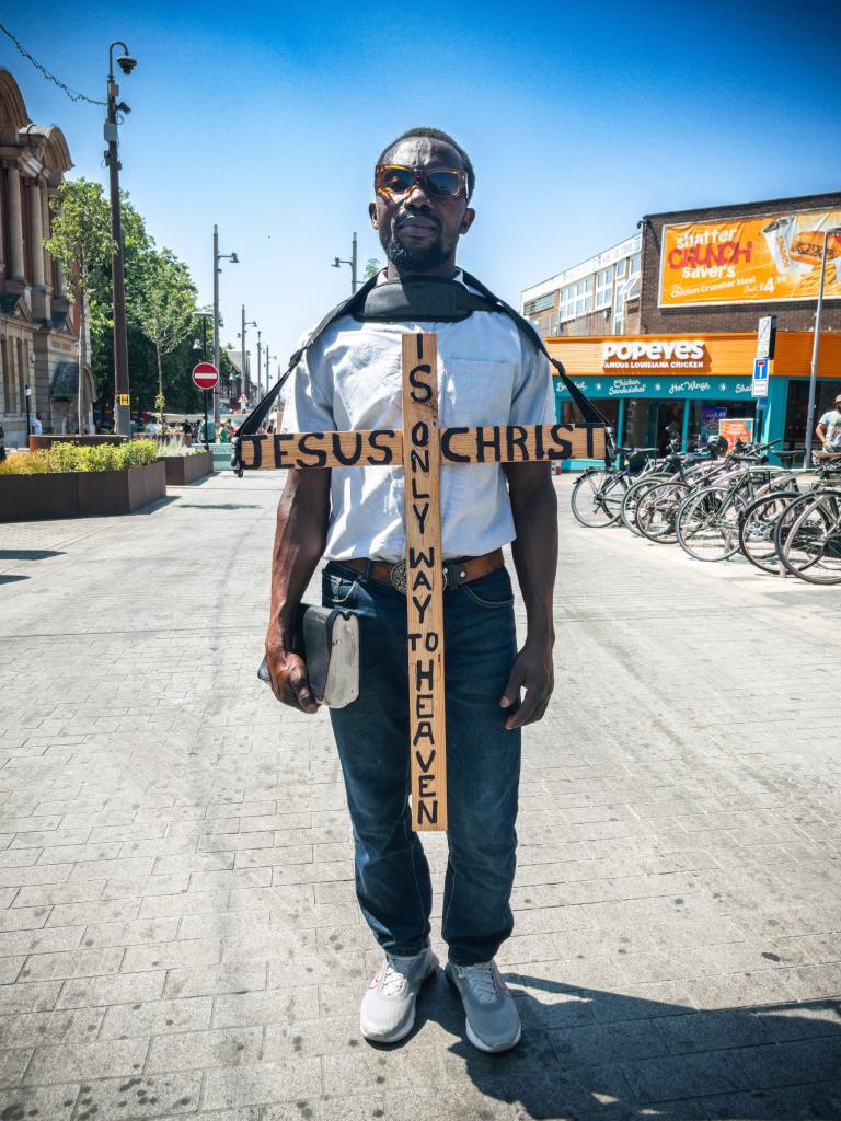 Charismatic Christian. Walthamstow High Street, London.