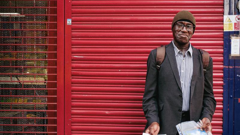 Preaching the American gospel. Jehovah's Witness missionary, Walthamstow.