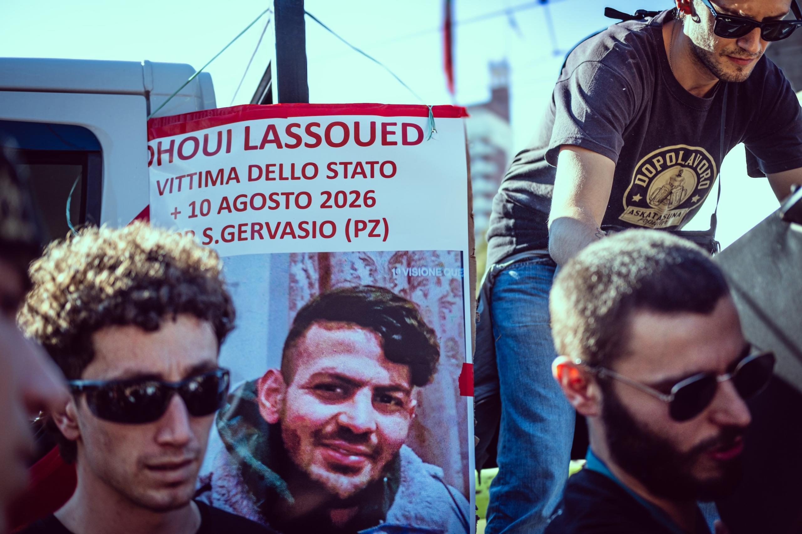 Tunisian refugee who died in police detention. End genocide and Zionism protest, Torino.